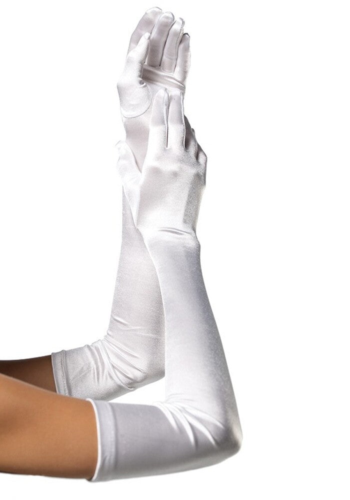 Guanti Sexy Extra Long Satin Bianco - immagine 1