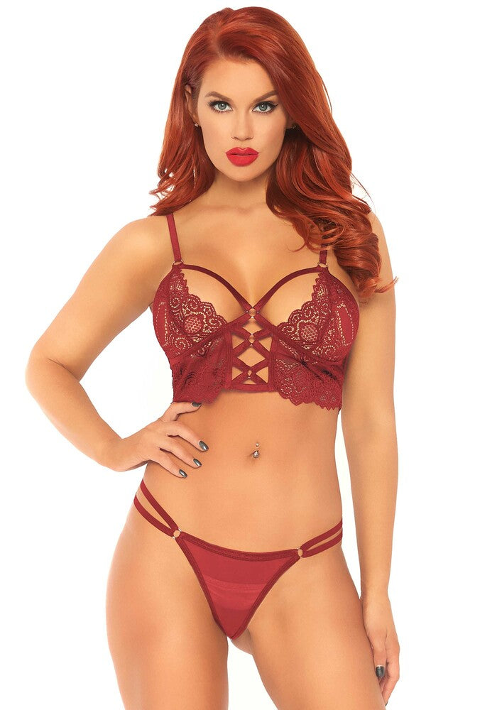 Completino Sexy Lace Bralette and Thong Rosso - immagine 1