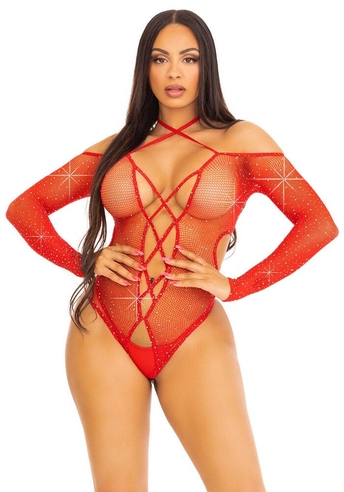 Body Sexy Crotchless Teddy with Halter Rosso - immagine 1