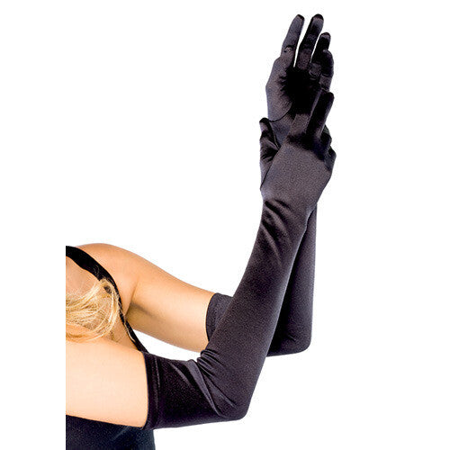 Guanti Sexy Extra Long Satin Nero - immagine 1