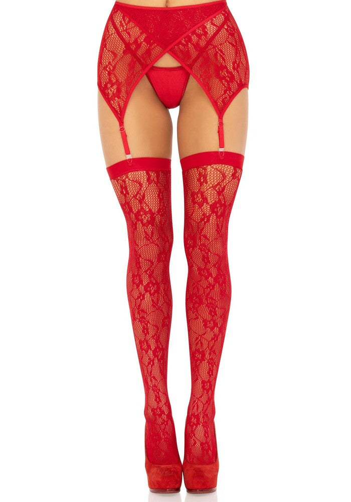 Calze Sexy Lace Thigh and Garterbelt Rosso - immagine 1