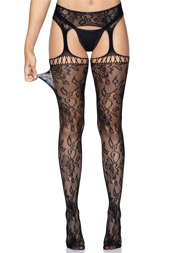 Calze Sexy Lace Garter Belt Stockings Nero - immagine 6