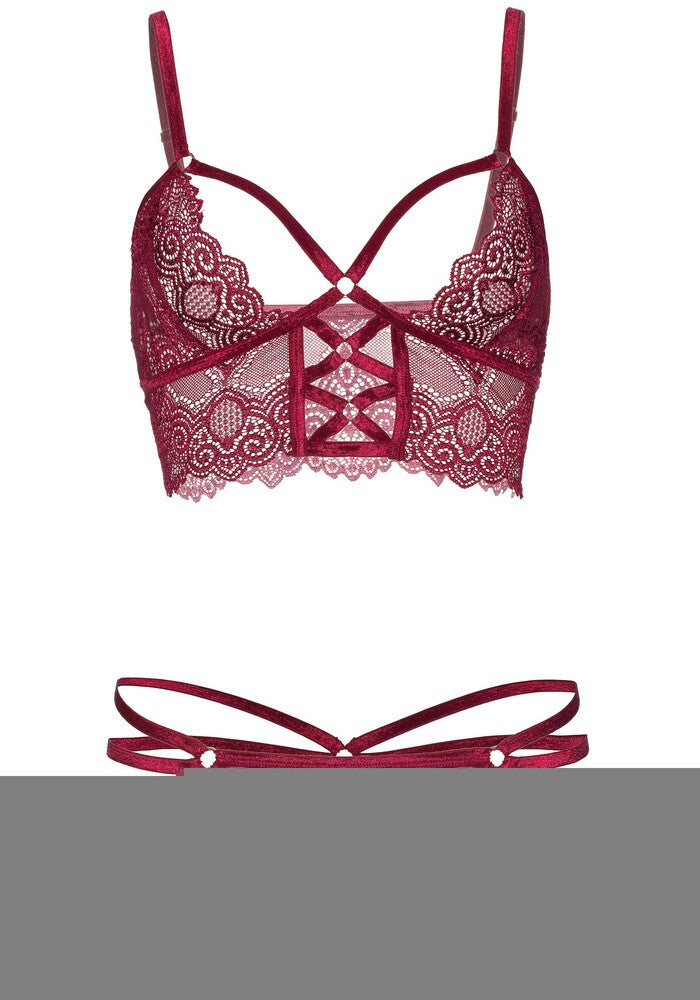 Completino Sexy Lace Bralette and Thong Rosso - immagine 3