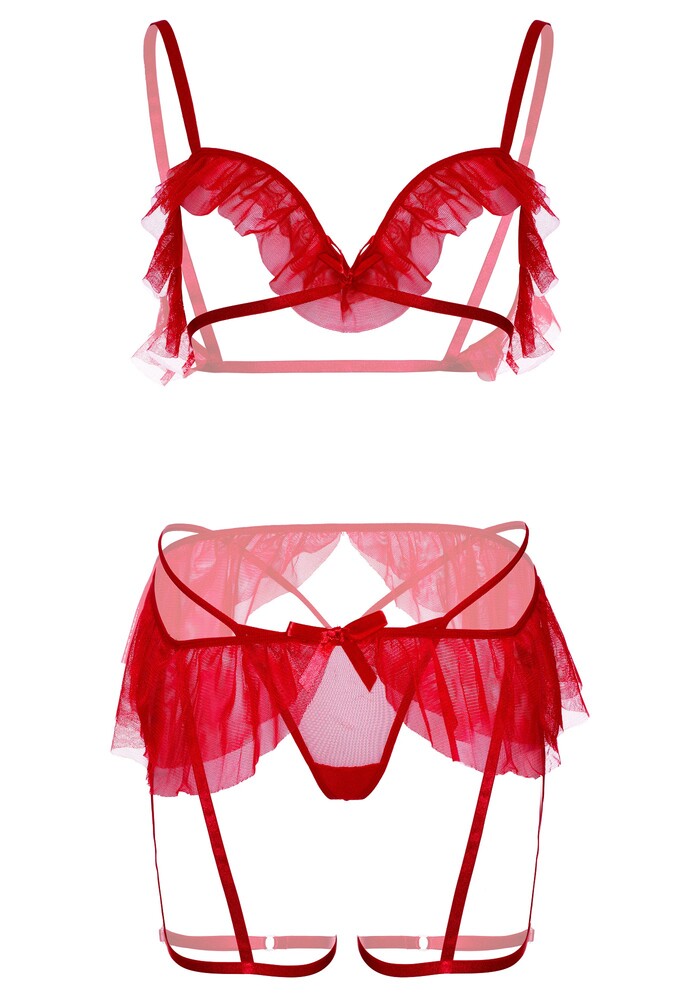 Completino Sexy Bra G-String and Garter Rosso - immagine 4