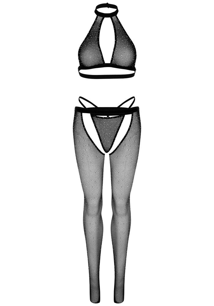 Completino Sexy Fishnet Top G String and Tights Nero - immagine 5
