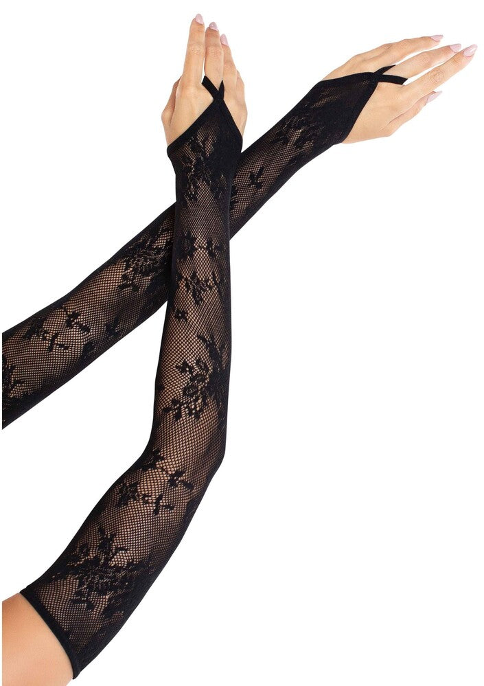 Guanti Sexy Floral Gauntlet Nero - immagine 1